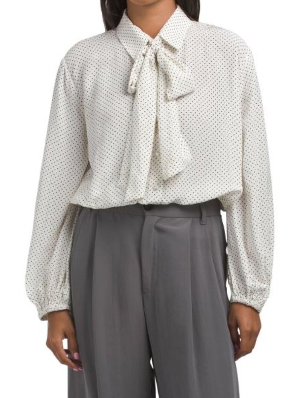 DEREK LAM Emily Baby Dot Print Georgette Tie Neck Blouse